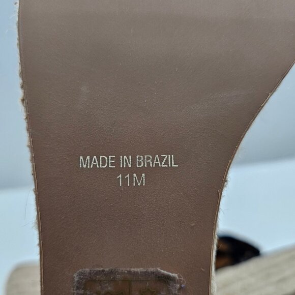 NEW Jack Rogers Rowan Wedge Women 11 Black Leather Thong Jute Sandal Espadrille - Picture 12 of 13